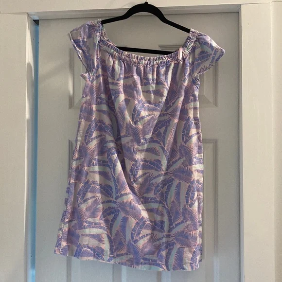 vineyard vines off the shoulder dress NWT Vineyard Vines Linen Blend Blue Green Palm Print Off Shoulder Dress LARGE